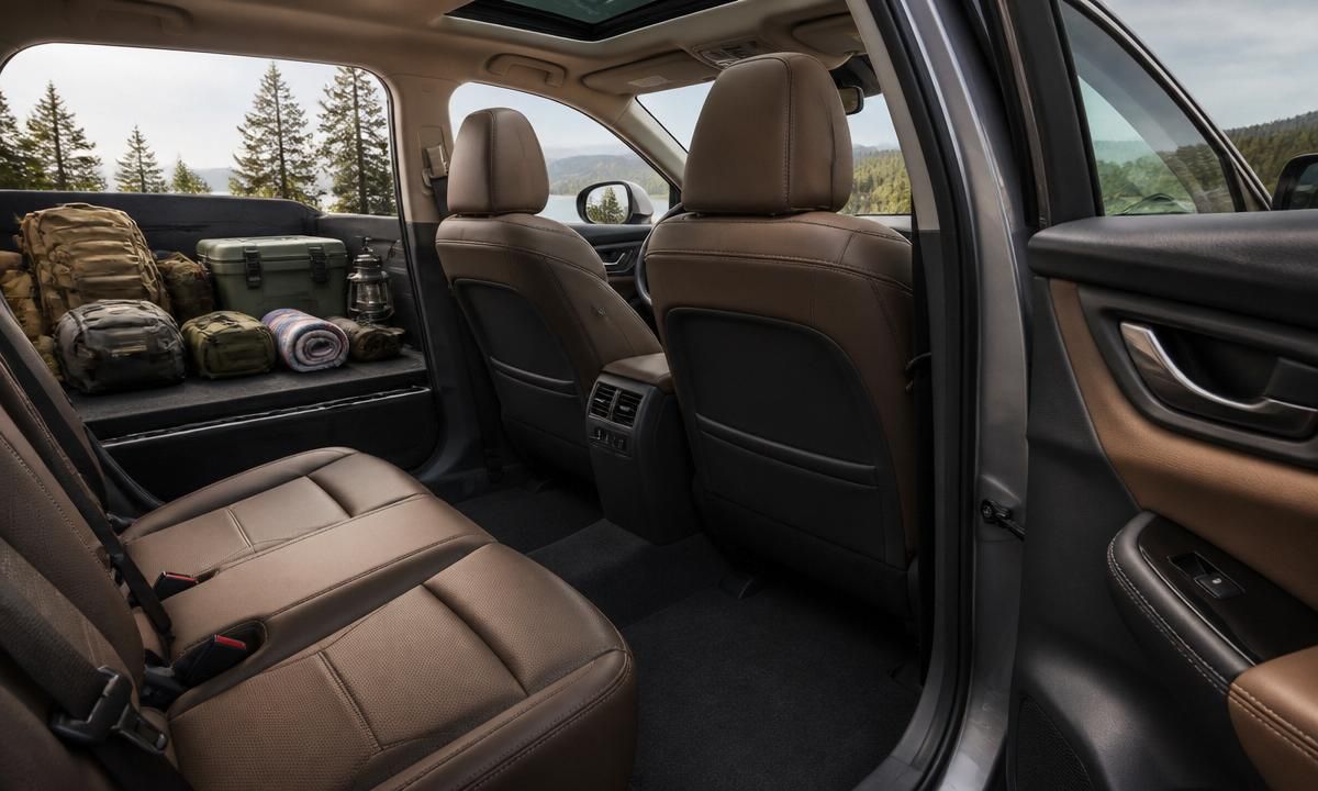 2026 Outback rear seats and cargo area loaded with outdoor gear