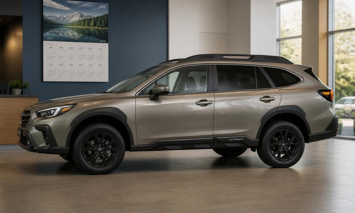 2026 Subaru Outback on display in a dealership showroom