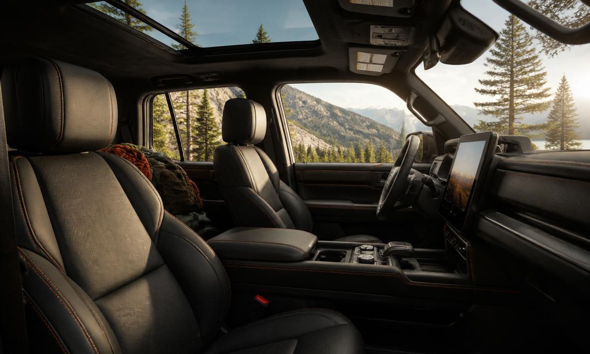 Interior of the Outback Wilderness showing leather-appointed seats and the touchscreen infotainment system