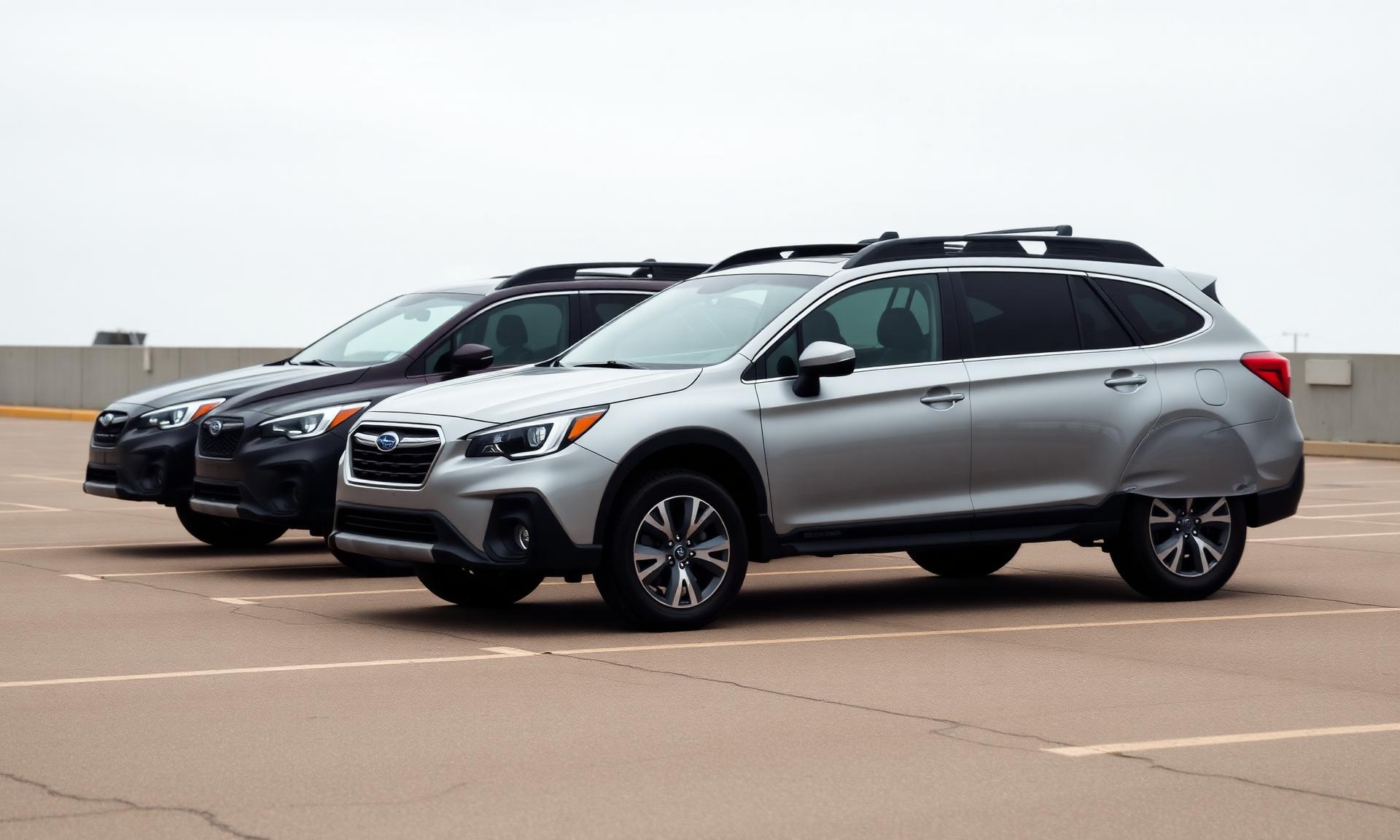 Three crossovers parked in a row in an open lot, lined up nose to tail for a length comparison